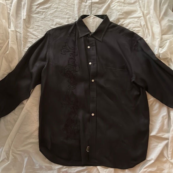 Nat Nast, L, Black Linen shirt, detailed embroidery, contrast stitching - Picture 1 of 8